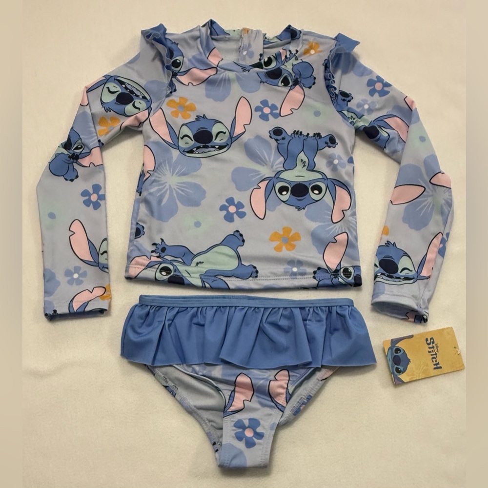Girls Size 6 Disney Lilo & Stitch Rash Guard And Bikini Swimsuit Set - NWT